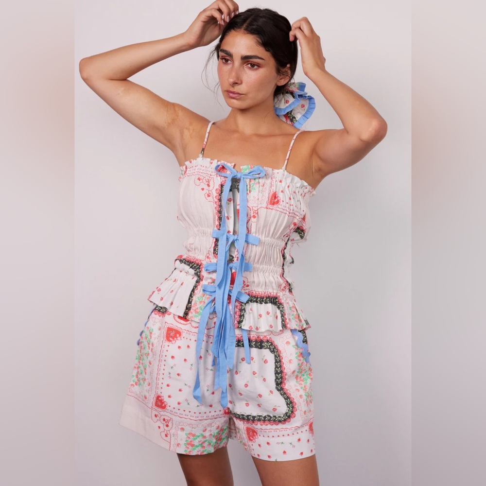 Damson Madder Hanky Hearts Suki Ruched Top